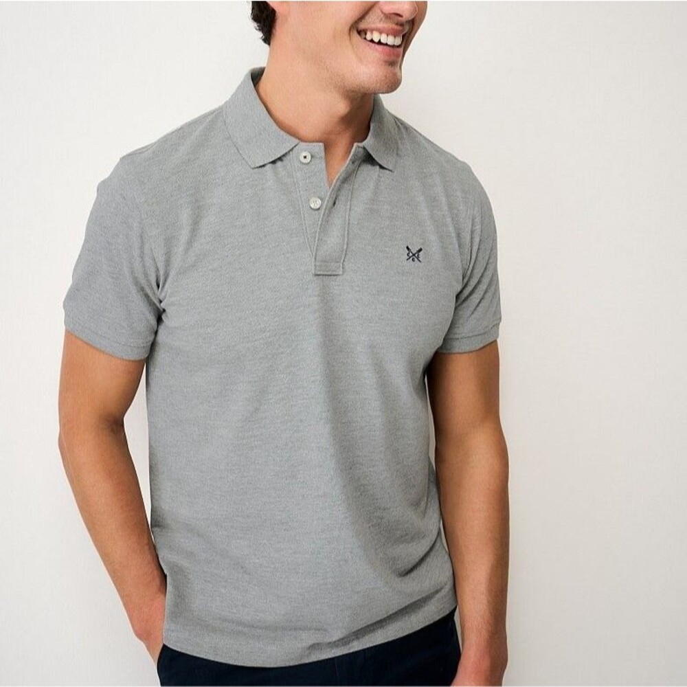 Crew Clothing Company Classic Pique Polo Shirt Mens XXL Grey Marl Oars Logo UK